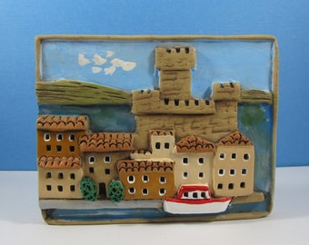 Vintage 3D Pottery Plaque "Sirmione" Italy Travel Souvenir Lake Garda