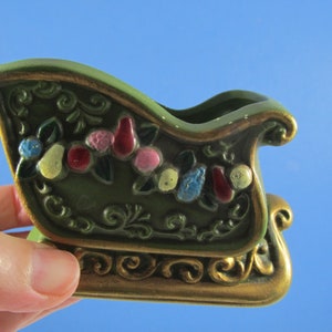 Sleigh Candle Holders Green Ceramic Vintage Napcoware Christmas Décor