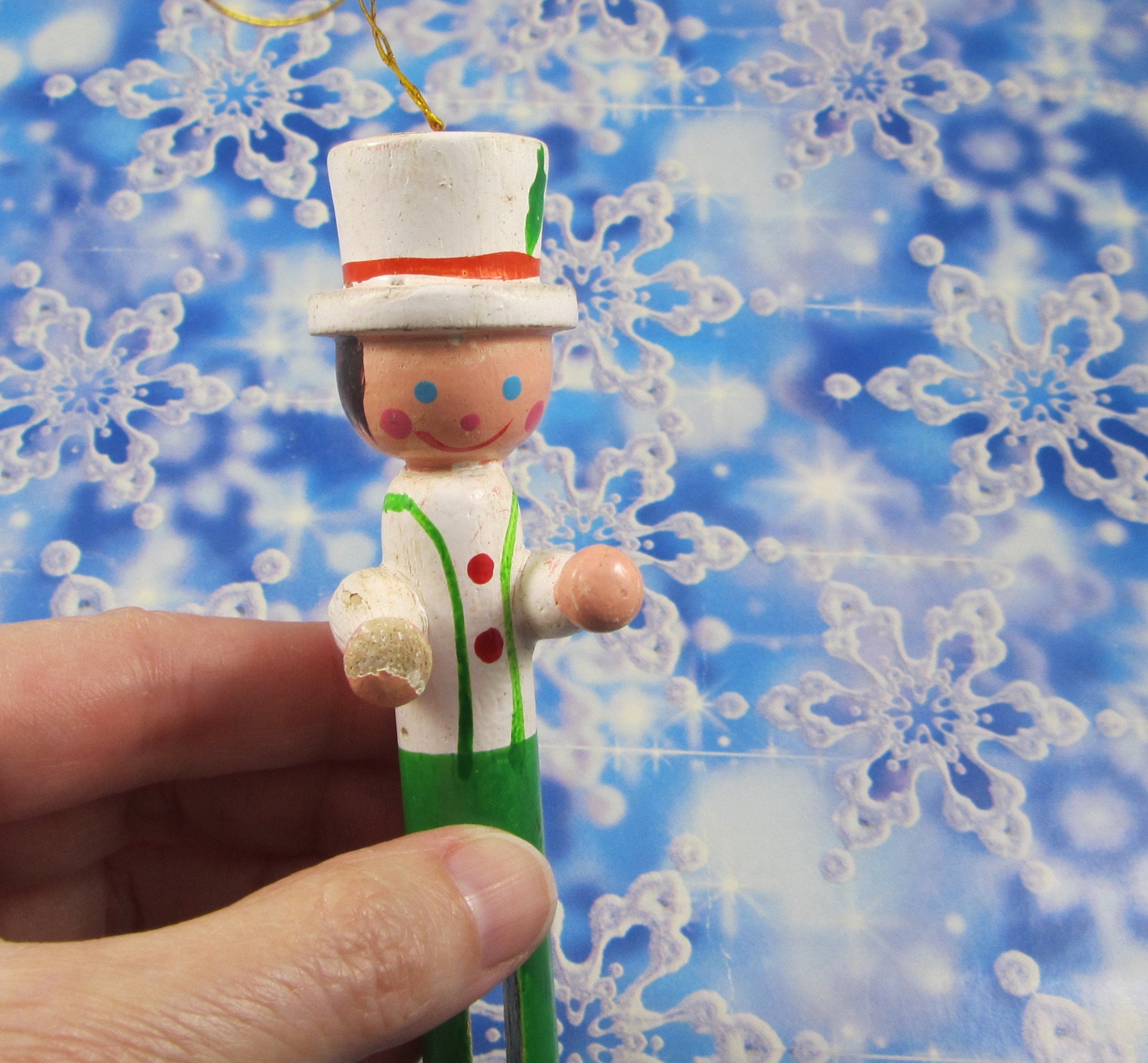 Wood Clothespin Man Ornament Vintage chippy Paint Etsy