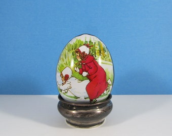 Vintage Tin Egg Victorian Girls in Snow "Ian Logan" Swiss Made Candy Container