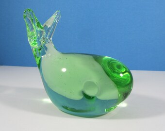 Glass Whale Paperweight Green Marine Animal Figurine