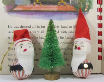 Spun Cotton Santa Ornaments "Pick 1 or Both"  Red Bead Nose Felt Hat Beard Christmas Craft Decorations
