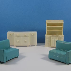 Plastic Dollhouse Furniture "You Pick" Buffet, Hutch or Blue Sectionals by Superior 1960s