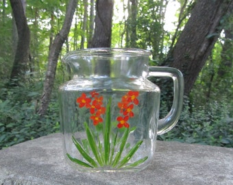 Vintage Glass Pitcher with Painted Flowers Federal Glass