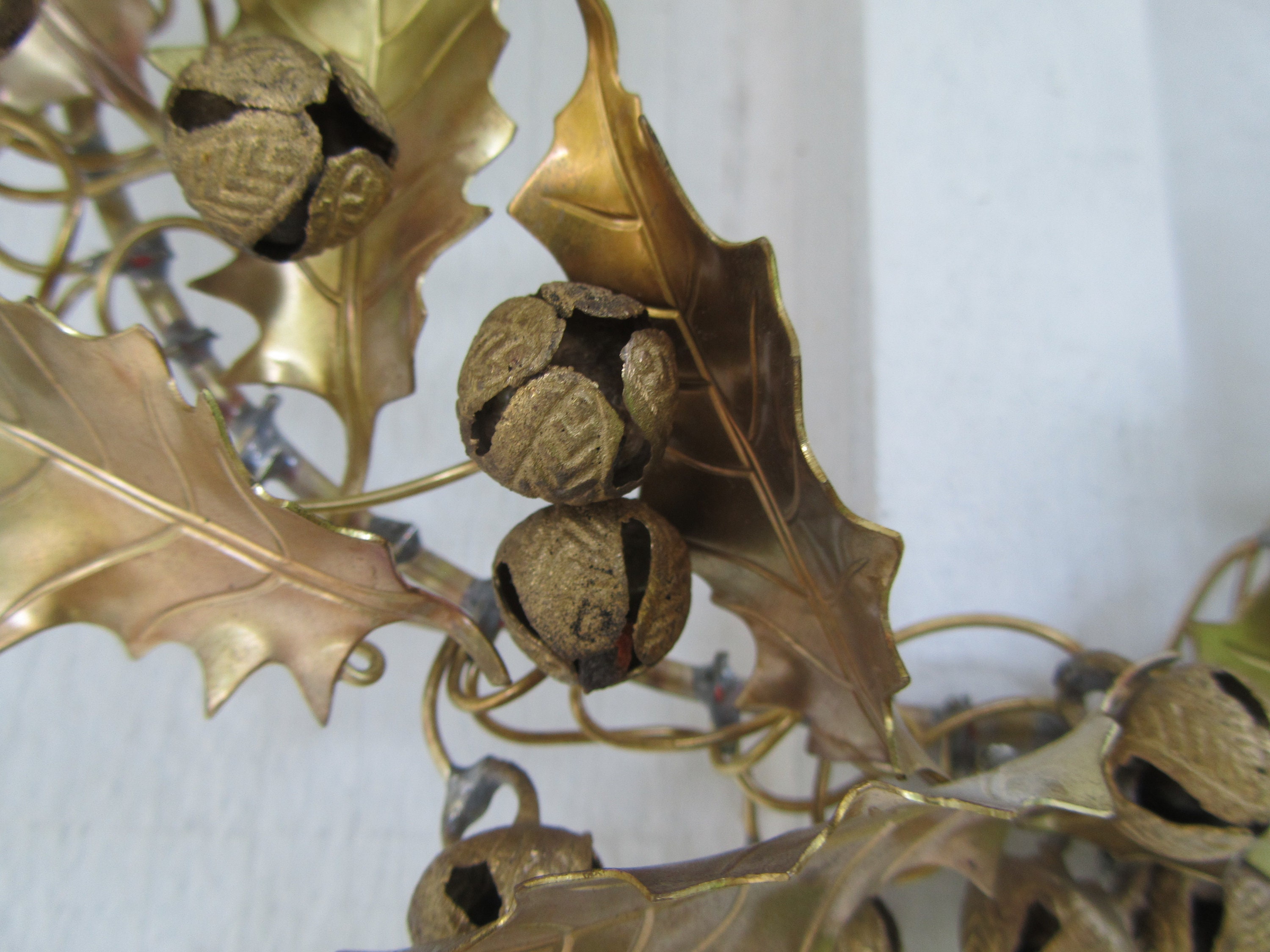 Gold Metal Christmas Wreath Holly and Jingle Bells Indoor Wall Etsy