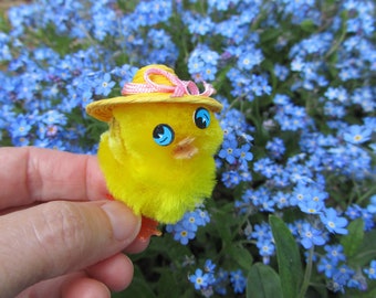 Easter Chick Craft Decoration Anthropomorphic Fluffy Yellow Bird Straw Hat