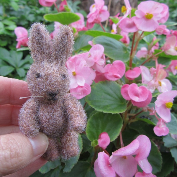 Miniature Flocked Bunny Figure Brown Fuzzy Rabbit Vintage Craft Animal