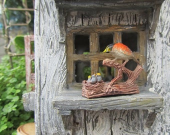 Miniature Bird with Nest Plastic Figure Baby Birds Vintage Diorama Craft Supplies