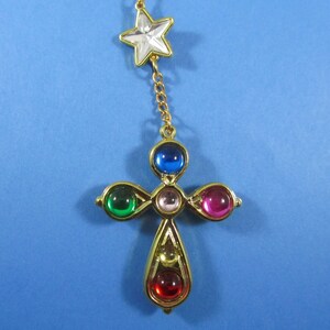 Jeweled Cross Christmas Ornament Colorful Plastic Gems & Star