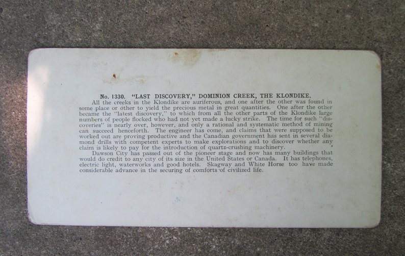 Vintage Alaska Photo Klondike Stereoview Card "last Discovery" Dominion ...