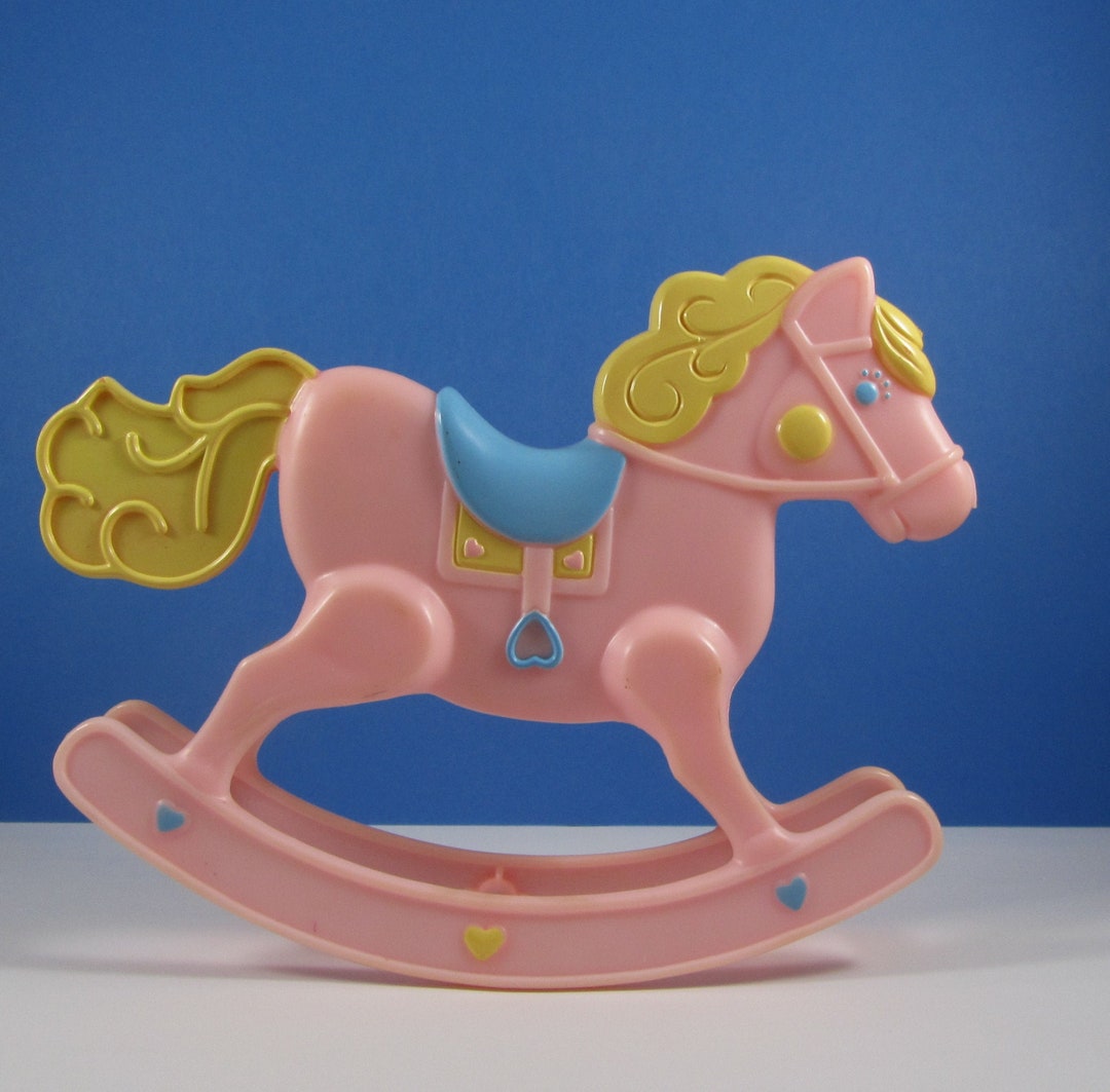 Pink Plastic Rocking Horse Toy Vintage Baby Shower Cake Topper Mattel