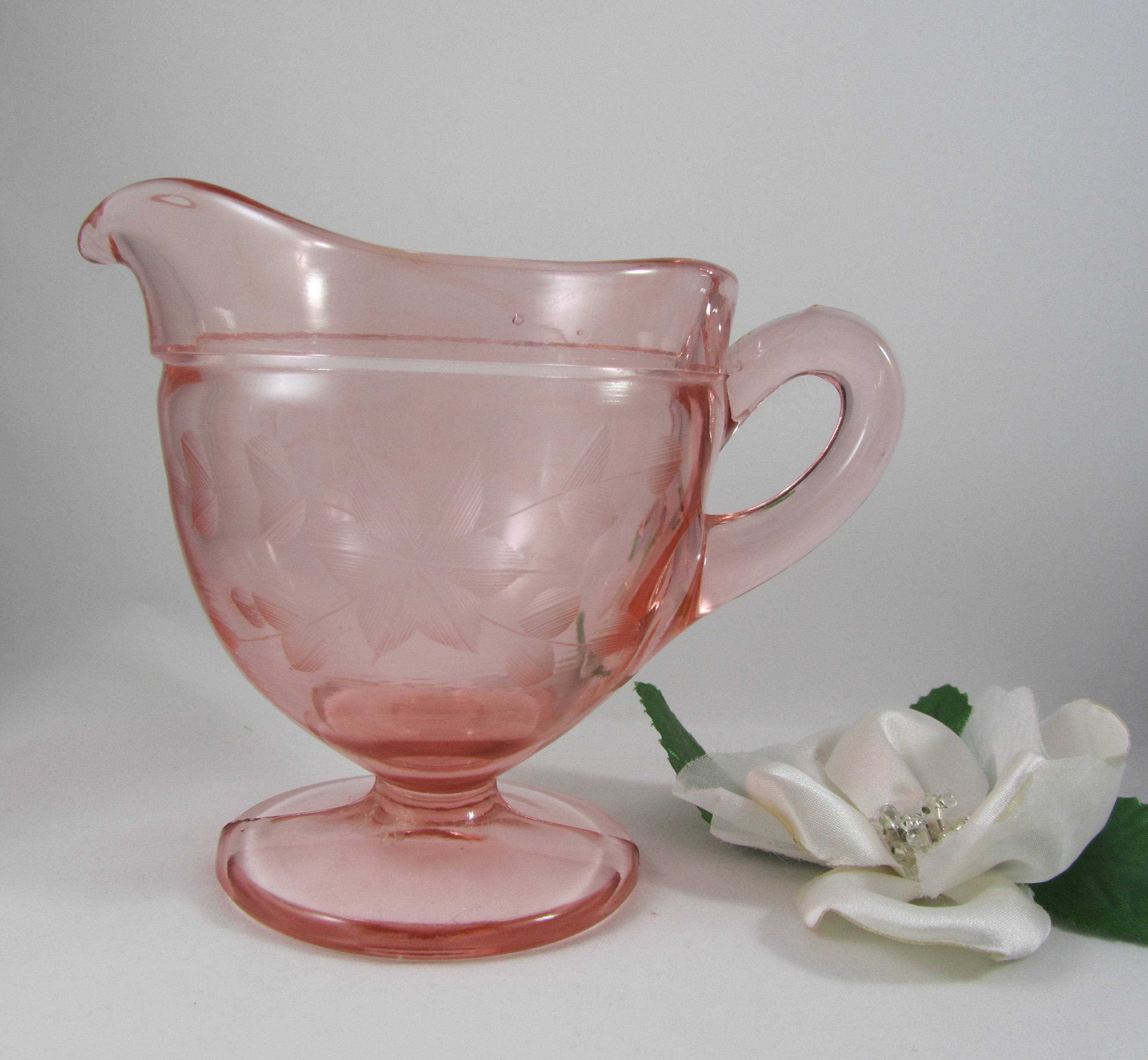 Pink Depression Glass Sugar and Creamer Set Rose Floral Wheel Etsy