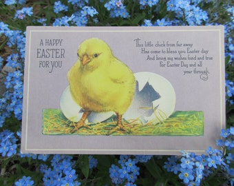 Vintage Hatching Chick Easter Postcard Nostalgic Illustration 1900s Poem