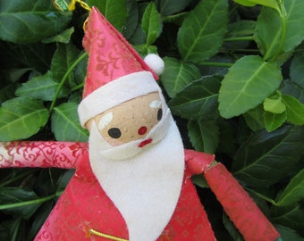 Vintage Santa Ornament Felt Beard Styrofoam Head Handmade Japan Decoration Red Flocked Paper Suit