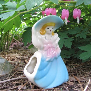 Vintage Southern Belle Planter Vase Lady in Hat Pastel Décor