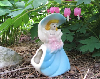 Vintage Southern Belle Planter Vase Lady in Hat Pastel Décor