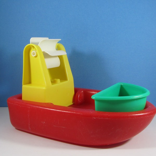 Red Boat Bath Tub Toy "The First Years" 80s Plastic 3 Piece Water or Sand Activity Toys