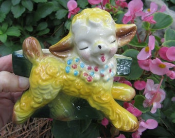 Vintage Lamb Planter Figurine Animal Ceramic Baby Vase Nursery Décor