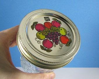 Vintage Glass Jam Jar Fruit Pattern Lid "Quilted Crystal" by Ball