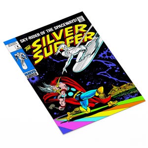 Silver Surfer Wall Art Print – Marvel Comic Book Poster – Superhero Decor - Unframed - Silver Surfer #4 Comic Book Cover Art Print Thor