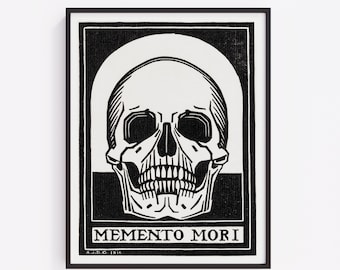 Impresión de calavera de Memento Mori: arte mural gótico macabro, reproducción de 1916