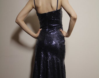 Prom Dress Sequin Maxi Dress Navy Blue Eu36