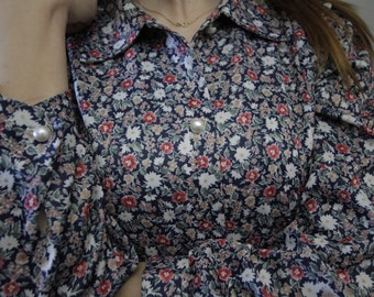 Vintage Floral Print Dress Colorfull Dress Long Sleeve Dress