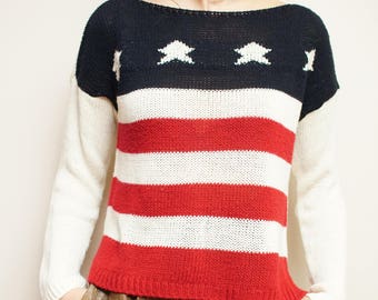 Amercian Flag Pullover Sweater Eu 36/38 Handmade