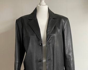 Vintage Leather Blazer Jacket Black Real Leather EU38 size M