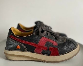 ART COMPANY PLATFORM Shoes / Booties /Original 90&#39;s Vintage Rare Chunky Clubkid / Industrial Rave Berlin Leather Techno Eur38 UK5 US7