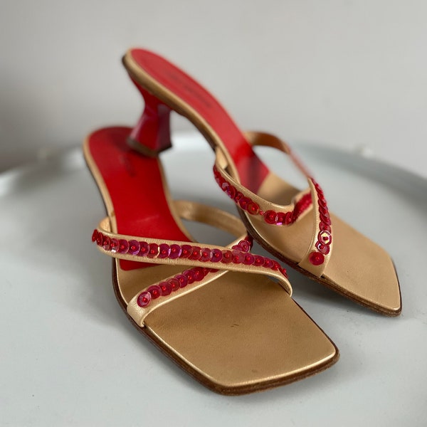 Kurt Geiger Vintage Y2K Sandals decorated with sequins Square Toe Open Back Heels EUR37.5 US6.5/7 UK5.5