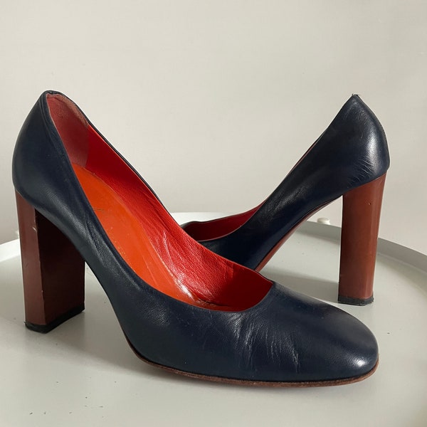 Giuseppe Zanotti navy blue vintage designer high heel GML Square Toe Pumps Y2K EUR37.5/38 US6.5/7 UK4.5/5