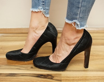 MiuMiu Real Vintage Italian Women&#39;s Shoes Black Pumps Classic Black Heels Made In Itlay  Eu40 UK 6 1/2 US9