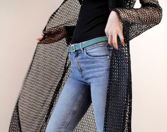 Real Vintage Long Crochet Gothic Woman Cape Maxi Jacket Sweater Hand Made Crochet Goth Jacket Eu38
