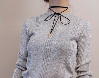 Handmade Silver Sweater Sparkly Jumper Glitter Blouse Eu 36