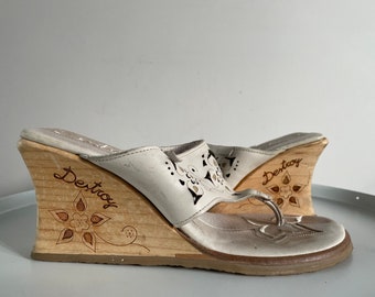 90s Destroy Leather Clogs Wedges Platform Sandals y2k MADE IN SPAIN US7 Eur38 UK5