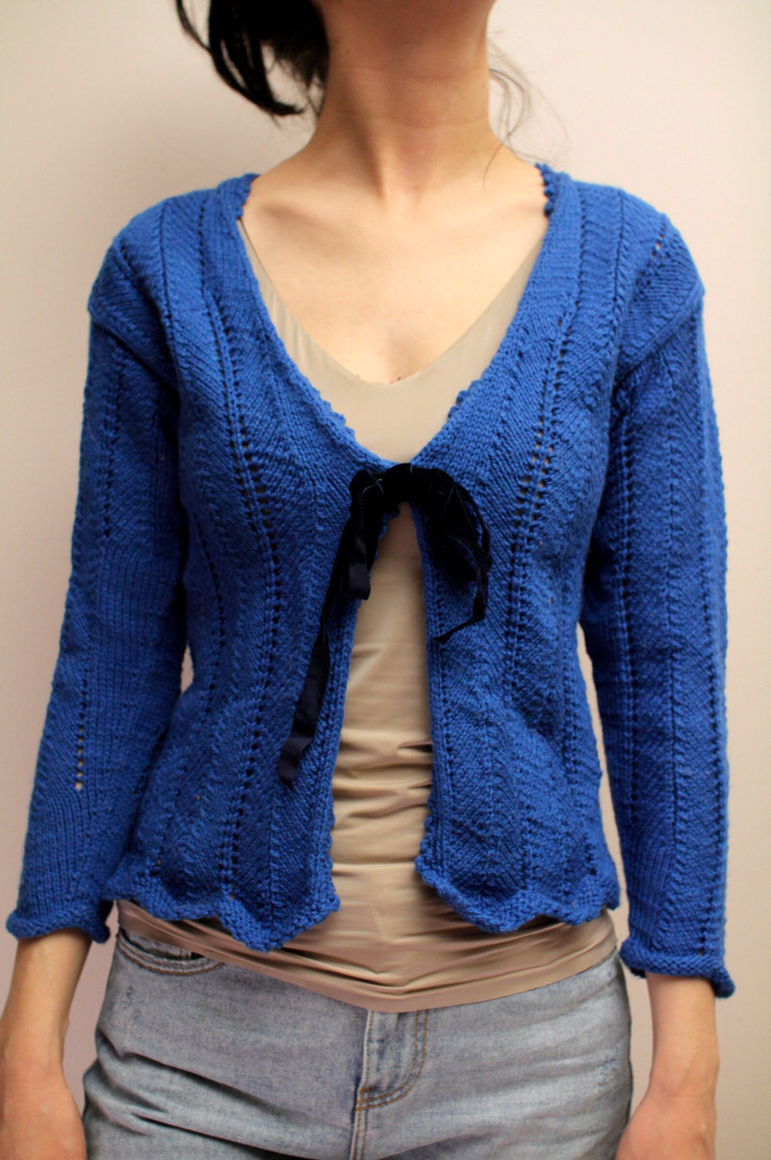 Vintage Blue Crochet Sweater With Bow Hand Made Crochet Eu36 - Etsy