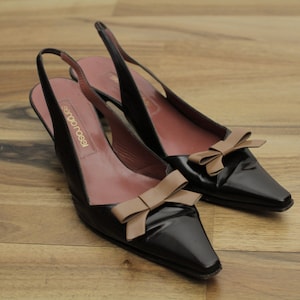Sergio ROSSI Vintage Slingbacks with bow Brown Woman Shoes Pumps Eu36 1/2 UK 3 1/2  US6 1/2