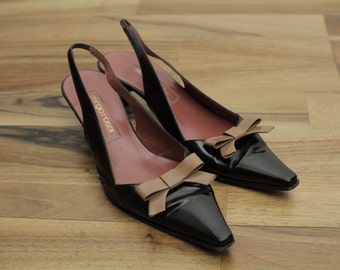 Sergio ROSSI Vintage Slingbacks with bow Brown Woman Shoes Pumps Eu36 1/2 UK 3 1/2  US6 1/2