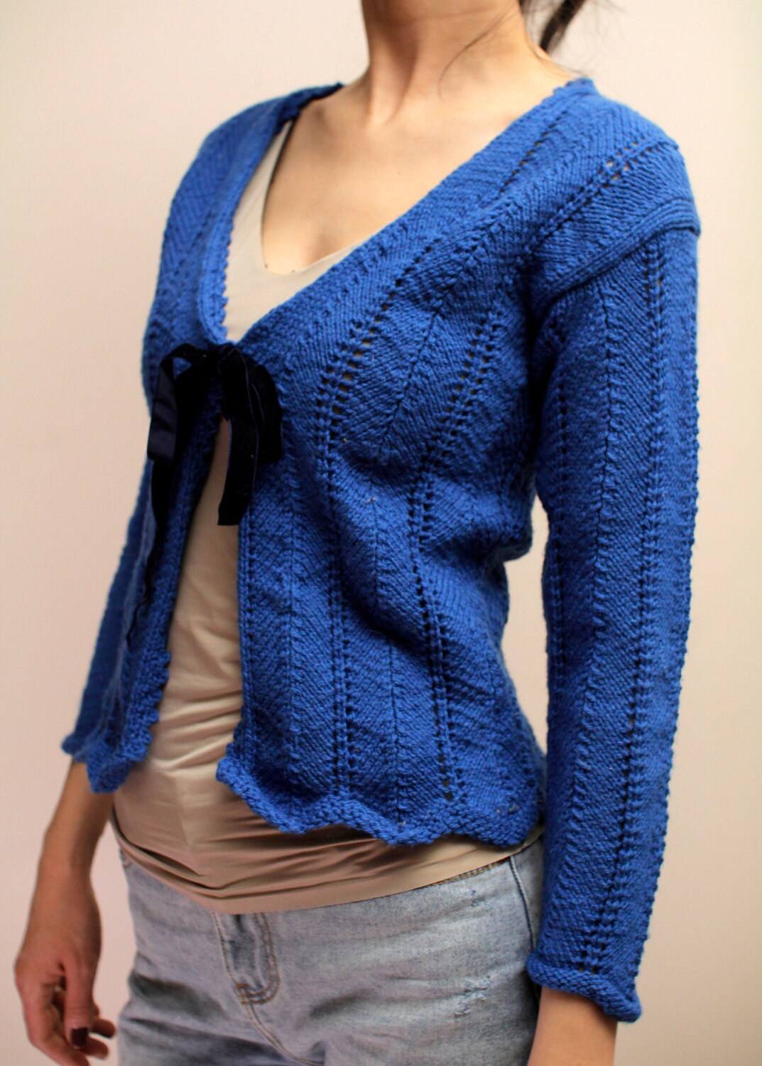 Vintage Blue Crochet Sweater With Bow Hand Made Crochet Eu36 - Etsy