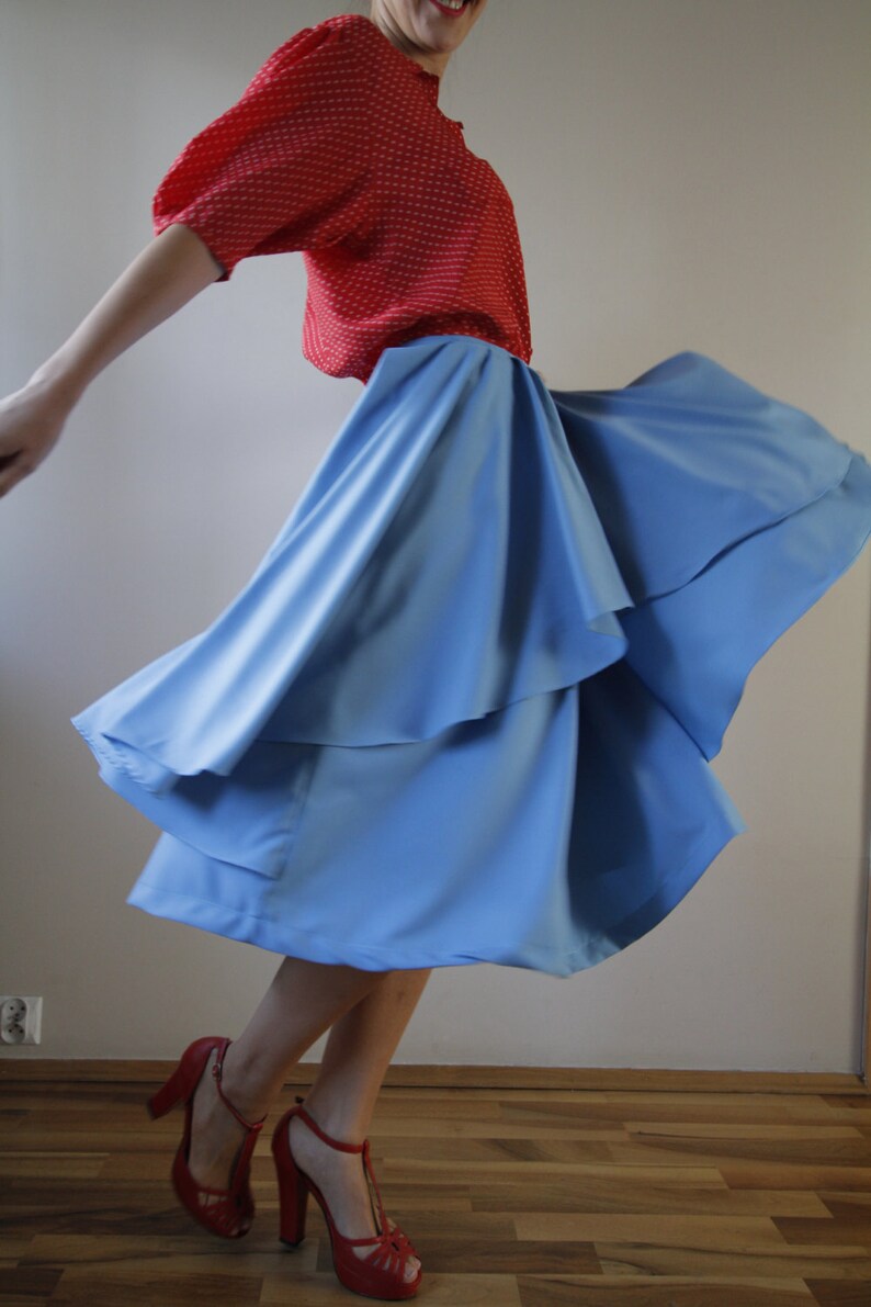 Real Vintage Blue Midi Skirt With Frills Hand Sewn - Etsy