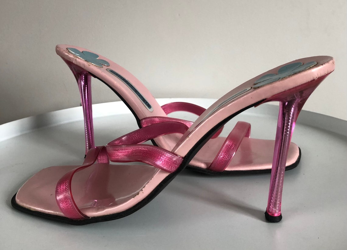 Y2K Pink Vintage Square Toe Open Back Heels Heeled Sandals Etsy