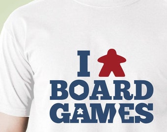 I (Meeple) Board Games Men's/Unisex T-shirt | White Meeple Shirts for Board Game Geeks and Tabletop Gamers | I Love Board Games Shirt