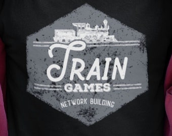 Train Games Men's/Unisex T-shirts | shirts for board gamer geeks, strategy tabletop gamers, geeky gamer nerds | 18XX crayon rail game trains