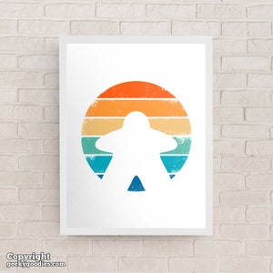 Retro Meeple Game Room Poster | board game art decor posters for game room meeples retro design printed wall art gamer gift ideas meeple