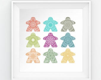 Meeples of Harmony: Mandala Meeple Edition Game Room Posters | meeples gaming art & decor for your boardgamer game rooms poster prints