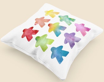 Meeple Pattern Spun Polyester Square Throw Pillow | board gamer housewarming home decor boardgame meeples boardgame gees decorative pillows