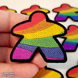 Rainbow Meeple Patches Iron-on Rainbow Meeple Patch for board gamers & geeks Iron on Rainbow Meeple Badges meeples Player Patches image 5