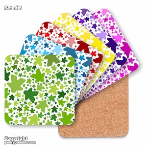 Meeple Pattern Drink Coasters - Available in a Set of 4 or a Set of 6 Coasters | meeples coaster for board game room night hot cold drinks