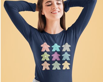 Meeples of Harmony: Mandala Meeple Edition Unisex Long Sleeve Shirt | Long Sleeve Shirts for board gamers and tabletop gamers meeple gifts